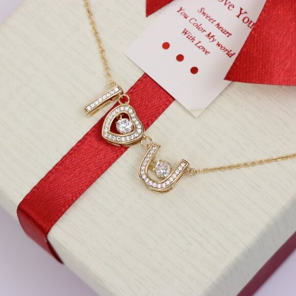 "Rose Gold “I ♥ U” Pendant Necklace with Crystals , XPNL0167 - Picture 3 of 13